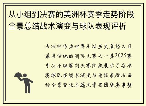 从小组到决赛的美洲杯赛季走势阶段全景总结战术演变与球队表现评析 从小组到决赛的美洲杯赛季走势阶段全景总结战术演变与球队表现评析
